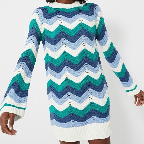Hyacinth House Dresses & Skirts - Tuckernuck Hyacinth House Beatriz Aqua Wavy Stripe Bell Sleeve Sweater Dress XXS